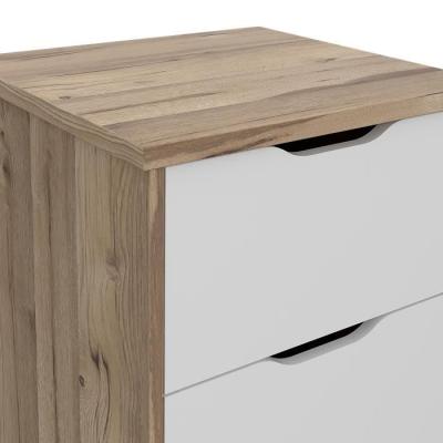 Chiffonnier 4 tiroirs - Décor chêne et blanc - Style contemporain