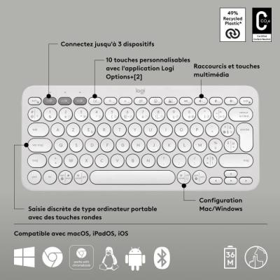Clavier sans fil Logitech Pebble Keys 2 K380s - Blanc