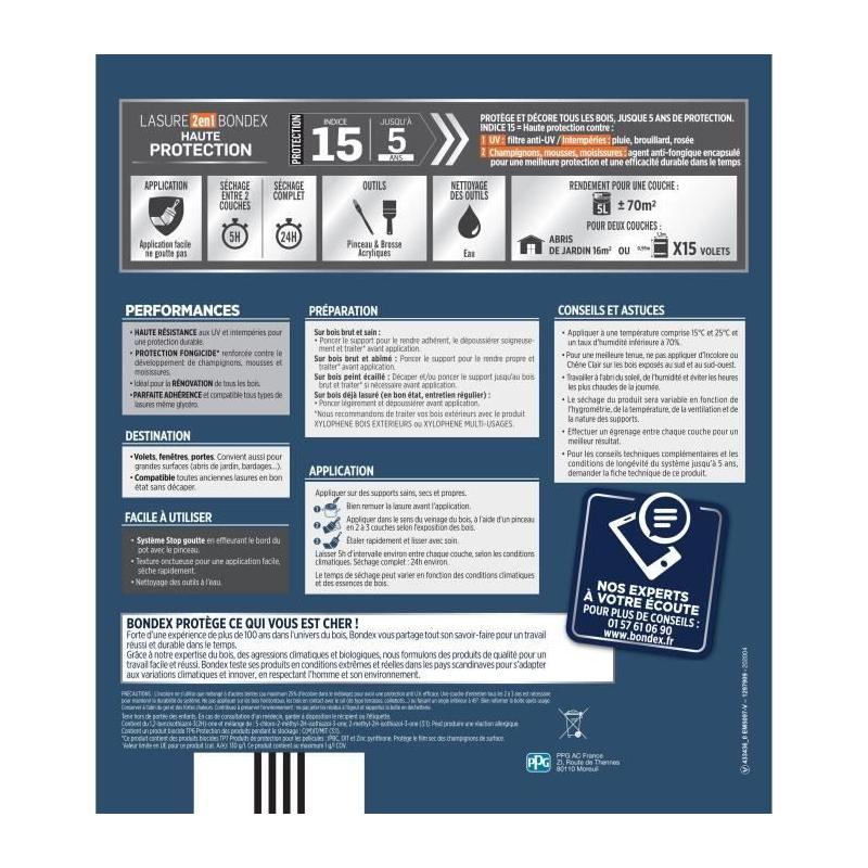 Lasure 2 en 1 Haute protection - Chene moyen satin - BONDEX - 5 L