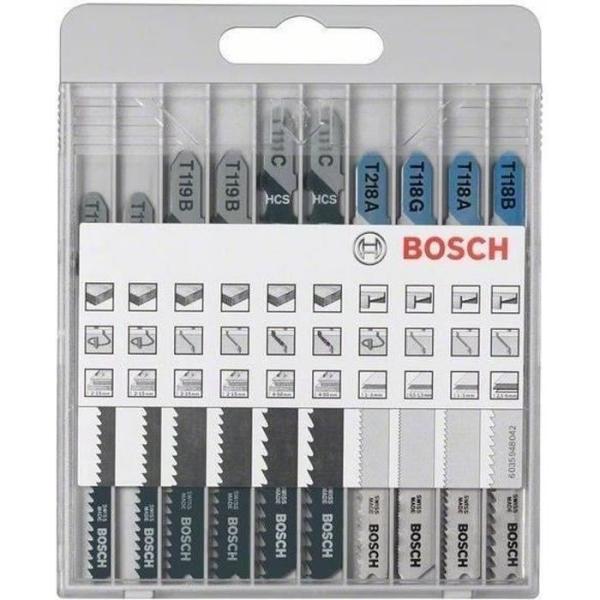 Assortiment de lames de scie sauteuse - BOSCH - 10 pieces - Métal et Bois - Acier - Modeles variés