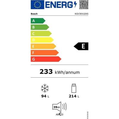 Réfrigérateur Bosch KGV36VLEAS 307L - Froid Brassé - Inox