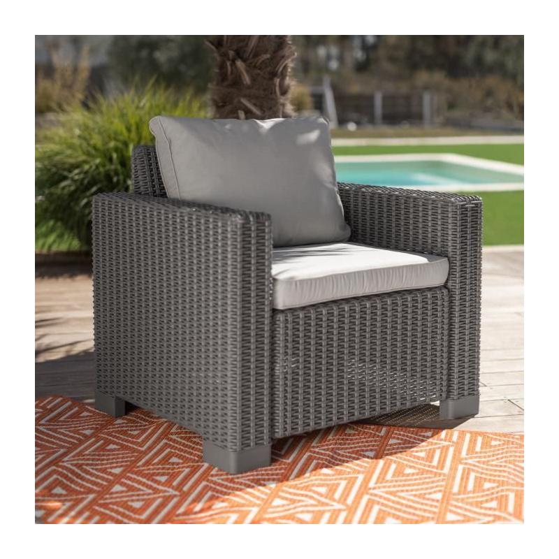 Ensemble salon de jardin résine tressée imitation rotin - 5 personnes - California Beige