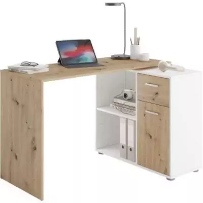 Bureau d'angle Albrecht chêne et blanc - Gain de place!
