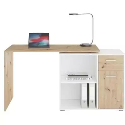 Bureau d'angle Albrecht chêne et blanc - Gain de place!