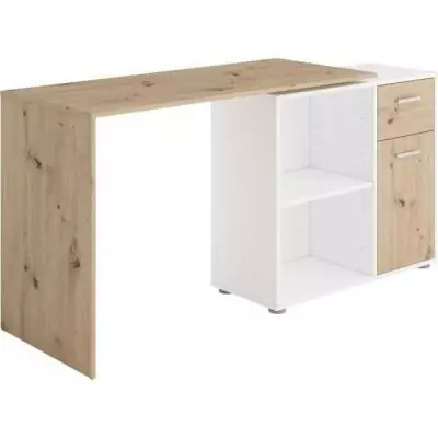 Bureau d'angle Albrecht chêne et blanc - Gain de place!