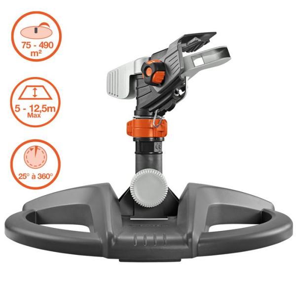 GARDENA Arroseur-canon traîneau Premium – Portée réglable 12.5m max – Superficie max 490m² – Pour jardin XL Garantie 5
