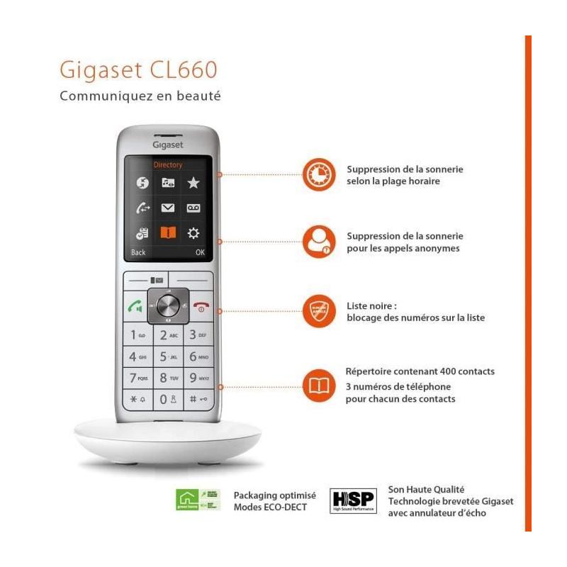 Téléphone Fixe GIGASET CL 660 Blanc - Répertoire 400 contacts