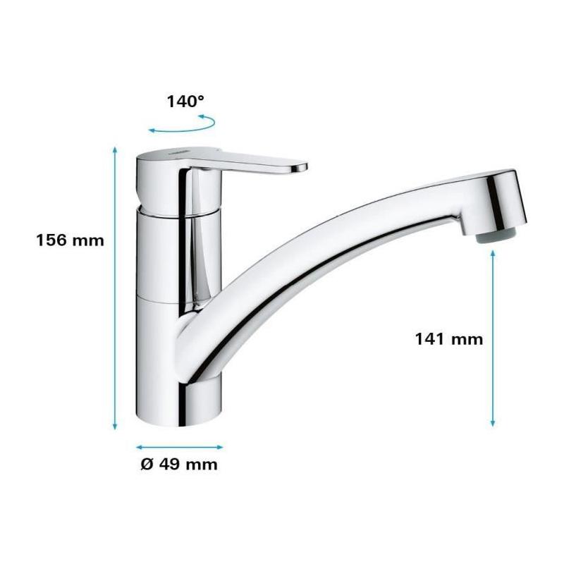 Mitigeur évier GROHE Start Eco: Design chromé pour un débit optimal
