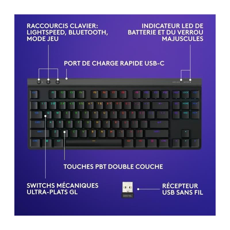 Clavier gamer sans fil Logitech G515 Lightspeed - Noir