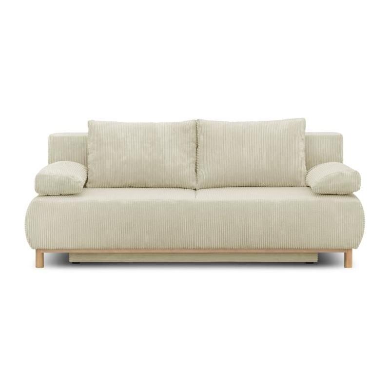 Banquette convertible 3 places MIKA - Velours Beige - Coffre de rangement