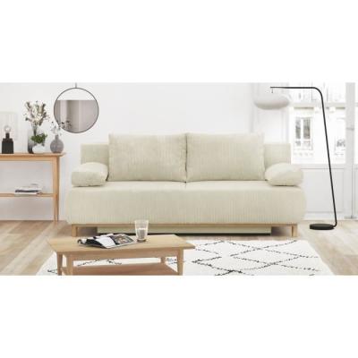 Banquette convertible 3 places MIKA - Velours Beige - Coffre de rangement