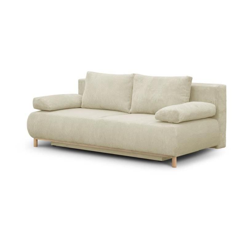 Banquette convertible 3 places MIKA - Velours Beige - Coffre de rangement