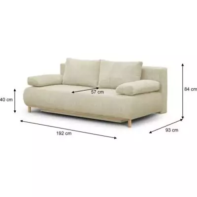 Banquette convertible 3 places MIKA - Velours Beige - Coffre de rangement