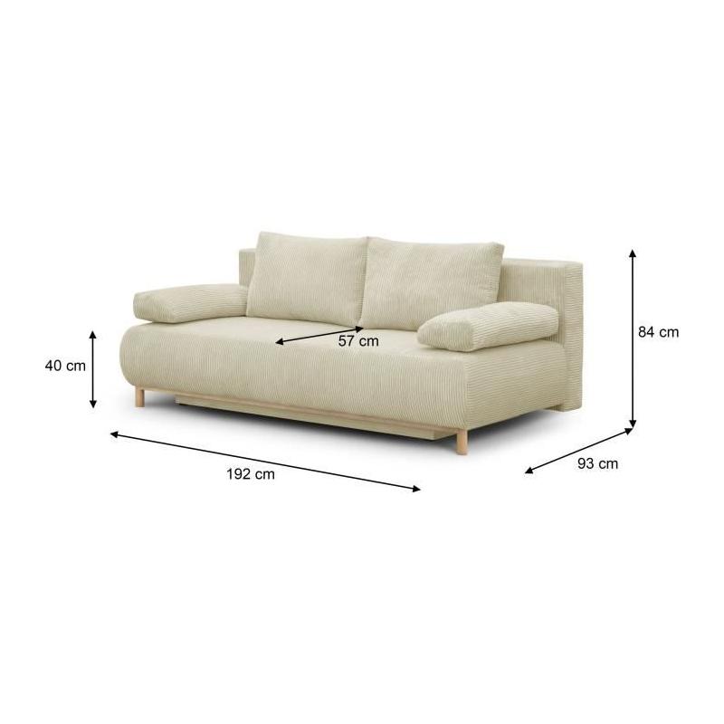 Banquette convertible 3 places MIKA - Velours Beige - Coffre de rangement