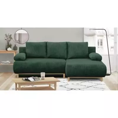 Canapé d'angle convertible 3 places MIKA - Velours côtelé vert foncé Canapé d'angle convertible 3 places MIKA - Velours côtelé vert foncé