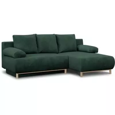 Canapé d'angle convertible 3 places MIKA - Velours côtelé vert foncé Canapé d'angle convertible 3 places MIKA - Velours côtelé vert foncé