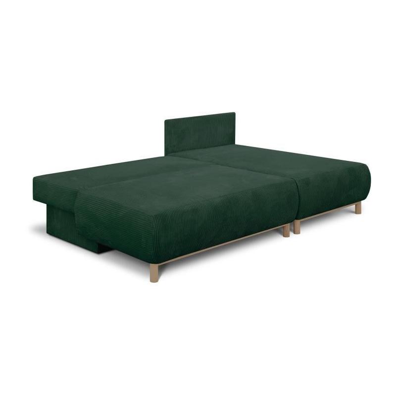 Canapé d'angle convertible 3 places MIKA - Velours côtelé vert foncé