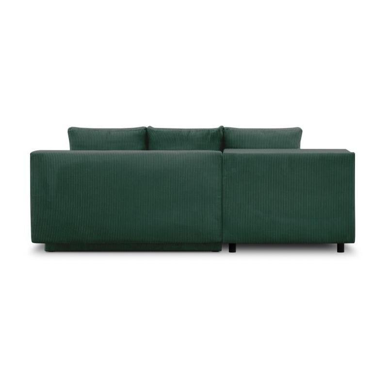 Canapé d'angle gauche convertible MIKA en velours vert foncé - Coffre de rangement