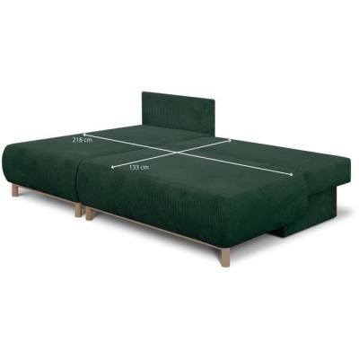 Canapé d'angle gauche convertible MIKA en velours vert foncé - Coffre de rangement