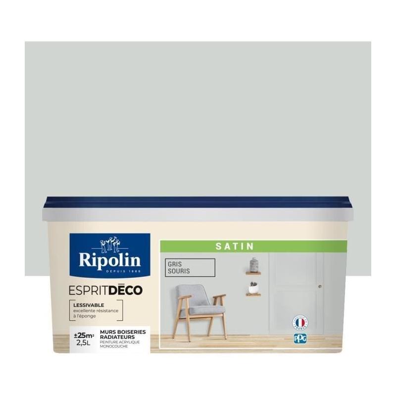 Peinture murale RIPOLIN pour toutes pièces - Gris souris satin - 2,5 L