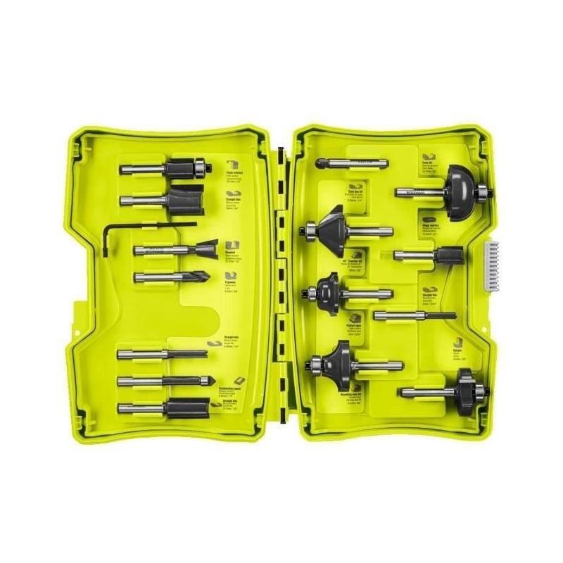 Coffret 15 fraises panachées 6 mm + clé pour défonceuses - RYOBI