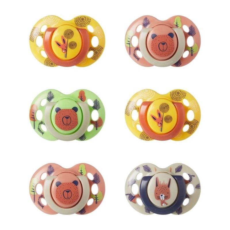 Sucettes Tommee Tippee Fun pour Bébé - Lot de 6 - Forme Orthodontique Symétrique