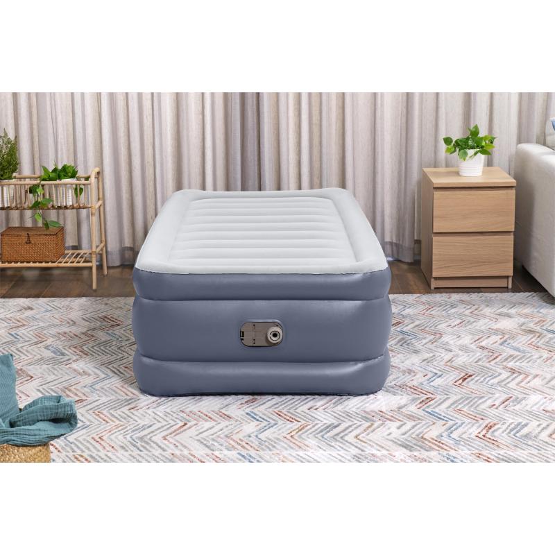 Bestway Matelas gonflable Tritech 1 place avec pompe électrique intégrée et revêtement antimicrobien 1,91 m x 97 cm x 51 cm