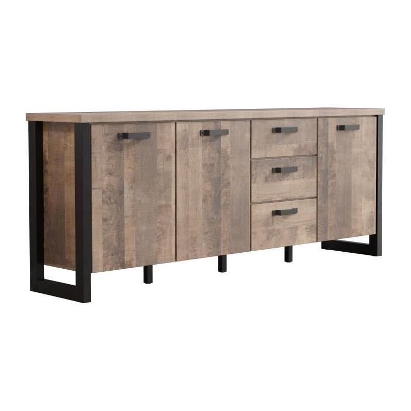 Buffet EMILE: style chic en mélamine chêne brun et noir mat