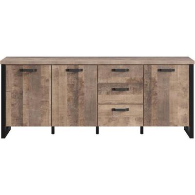 Buffet EMILE: style chic en mélamine chêne brun et noir mat