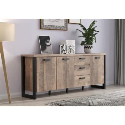Buffet EMILE: style chic en mélamine chêne brun et noir mat