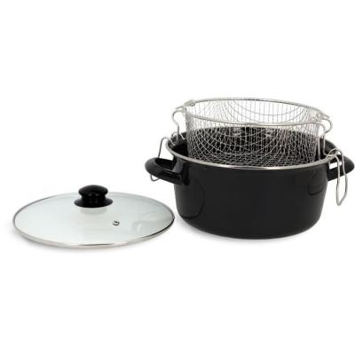Friteuse MENASTYL 26 cm Noir - Acier émaillé - Avec couvercle et panier