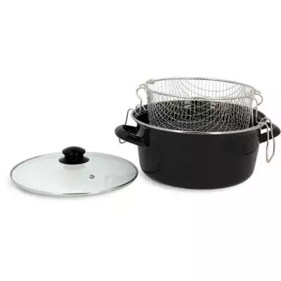 Friteuse MENASTYL 26 cm Noir - Acier émaillé - Avec couvercle et panier