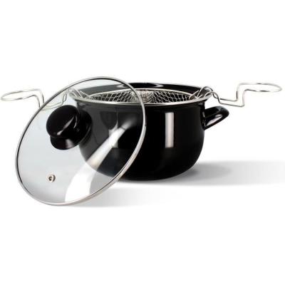 Friteuse MENASTYL 26 cm Noir - Acier émaillé - Avec couvercle et panier
