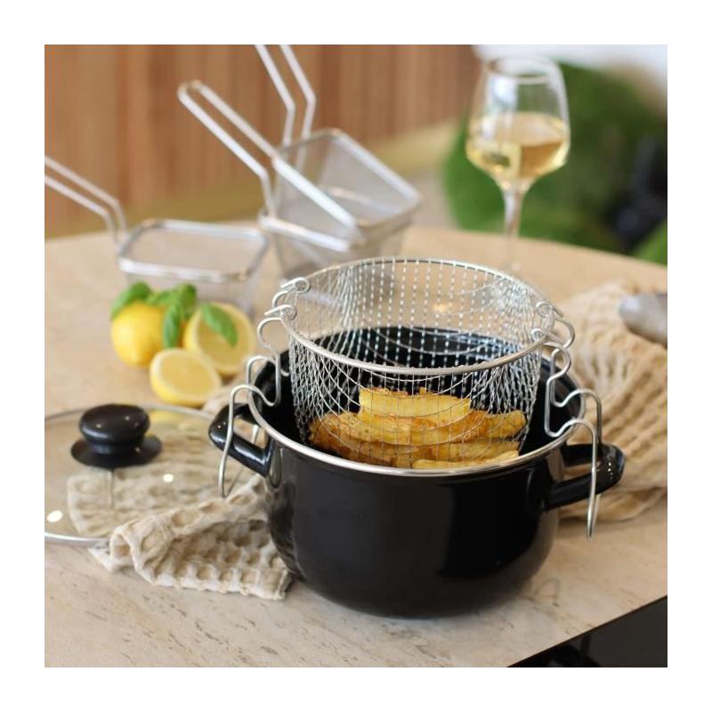 Friteuse MENASTYL 26 cm Noir - Acier émaillé - Avec couvercle et panier