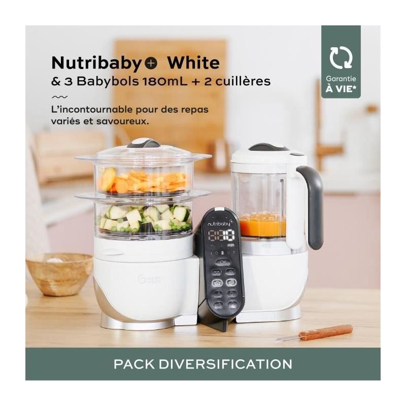 Babymoov Pack Nutribaby(+) Blanc & 3 Babybols 180mL + 2 cuillères - Prêt pour la diversification