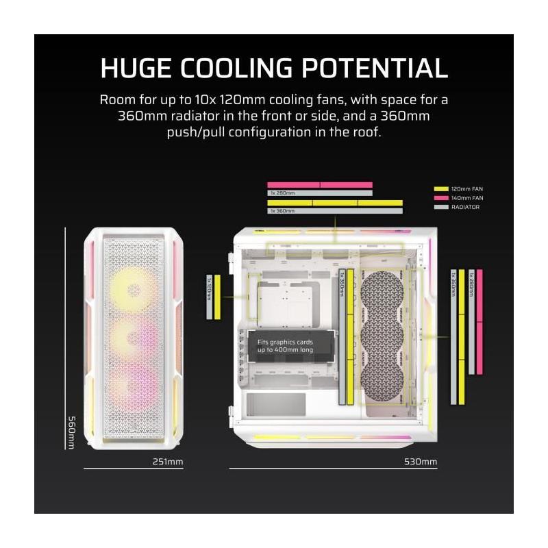 Boîtier PC ATX CORSAIR 5000T LX RGB - Blanc