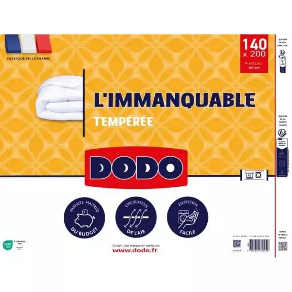 DODO Couette tempérée 250G/m² - L'IMMANQUABLE - 140 x 200 cm - Blanc