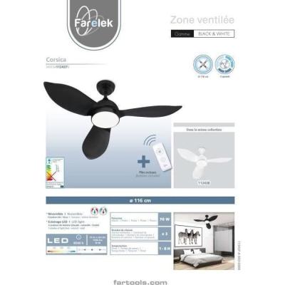 Ventilateur de plafond CORSICA Noir LED - Ø116cm 70W