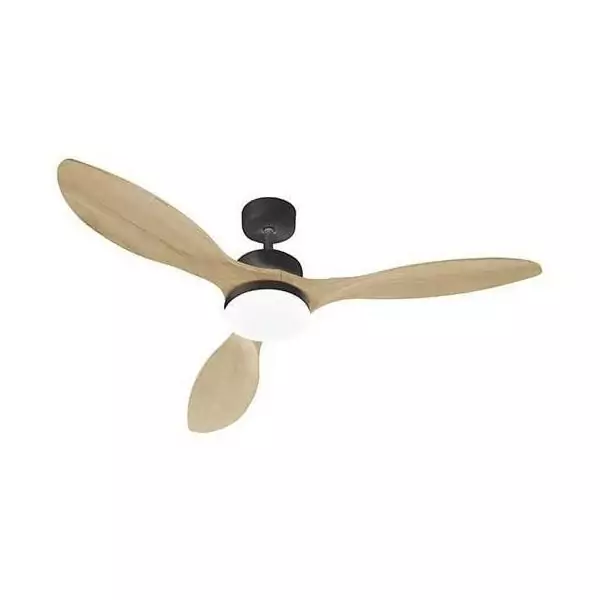 OKLAHOMA Noir & Bois - Ventilateur de plafond Ø137cm 100W + éclairage LED