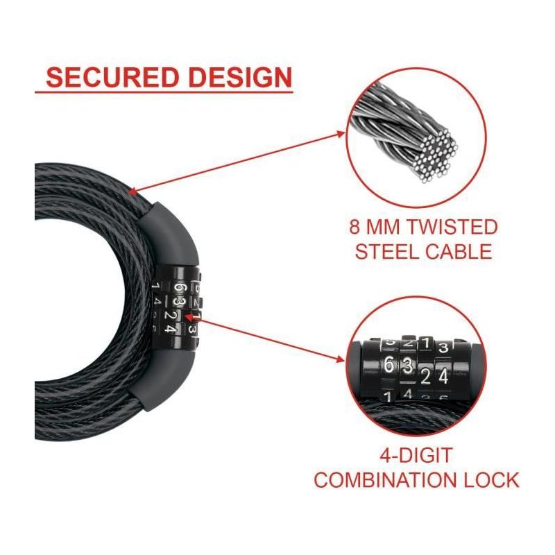 Antivol Vélo MASTER LOCK: Câble de 1,2 m pour une sécurité optimale