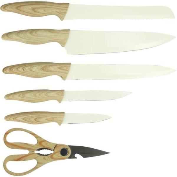 Bloc de couteaux 6 pieces - MENASTYL - 5041063 - Lame céramique - En polypropylene - Creme