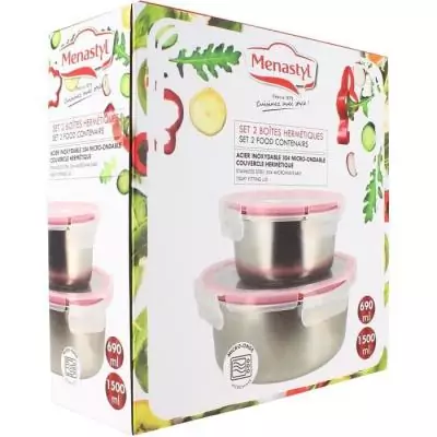 Lot de 2 boîtes hermétiques MENASTYL en acier inoxydable - 15 et 20 cm