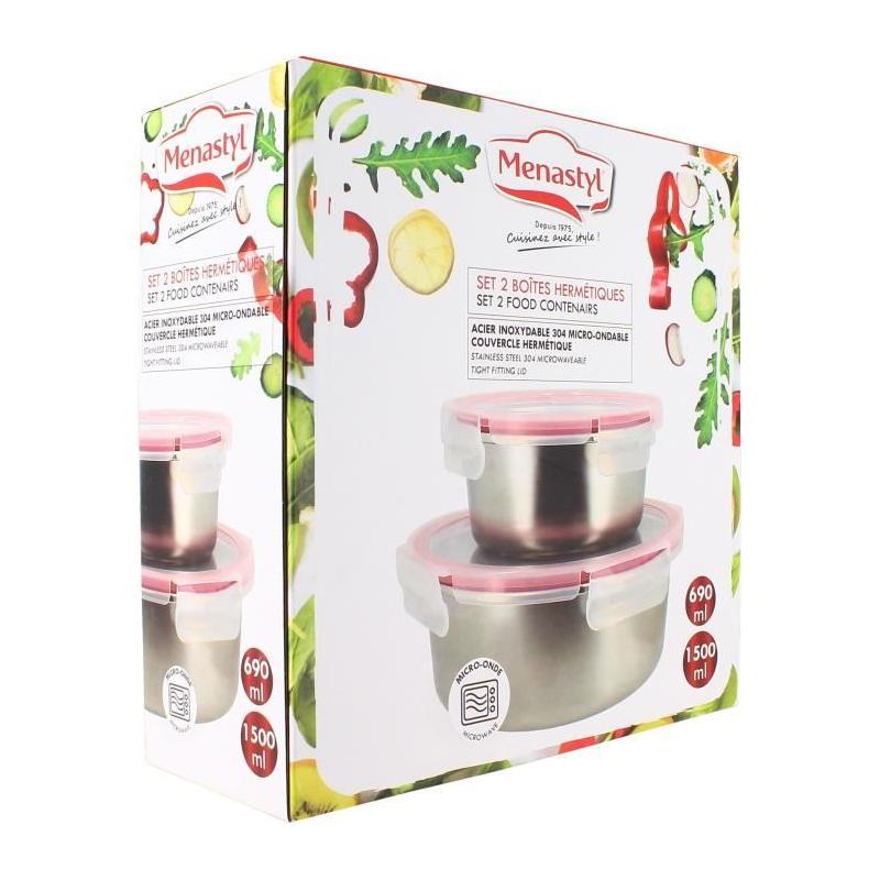 Lot de 2 boîtes hermétiques MENASTYL en acier inoxydable - 15 et 20 cm