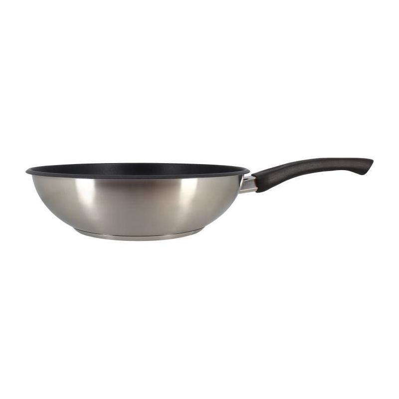Wok MENASTYL 28 cm en acier inoxydable - Compatible induction