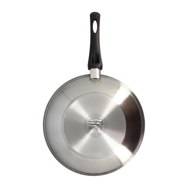 Wok MENASTYL 28 cm en acier inoxydable - Compatible induction