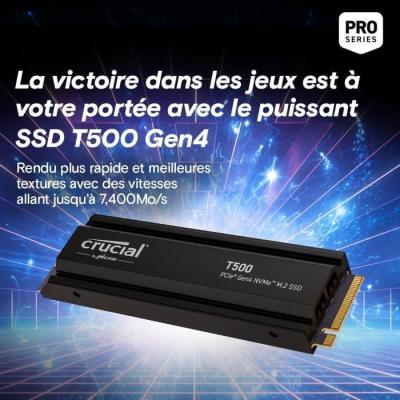 SSD Crucial T500 1 To PCIe Gen4 NVMe M.2 PS5 avec Dissipateur