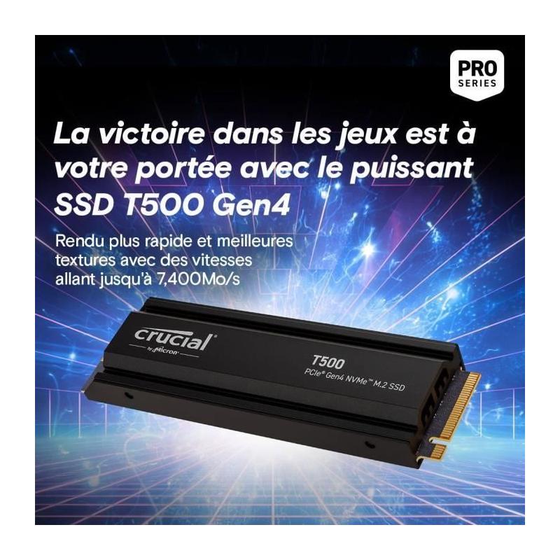 SSD Crucial T500 1 To PCIe Gen4 NVMe M.2 PS5 avec Dissipateur
