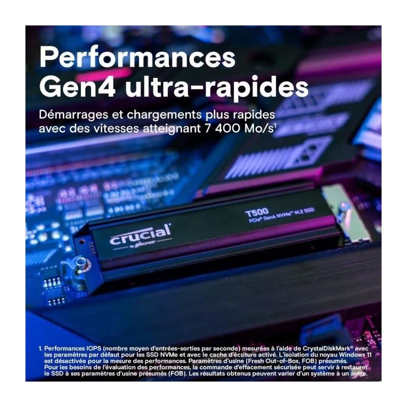 SSD Crucial T500 1 To PCIe Gen4 NVMe M.2 PS5 avec Dissipateur