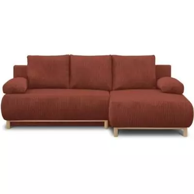 Canapé d'angle droit convertible MIKA 3 places en velours côtelé rouille
