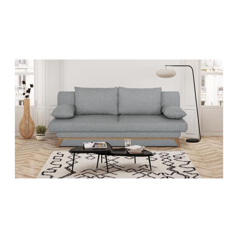 Banquette convertible 3 places NAOTO gris clair - Coffre de rangement